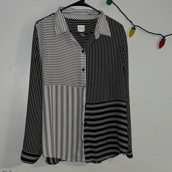 Chico's Black and White Striped Blouse - Picture 1 of 3